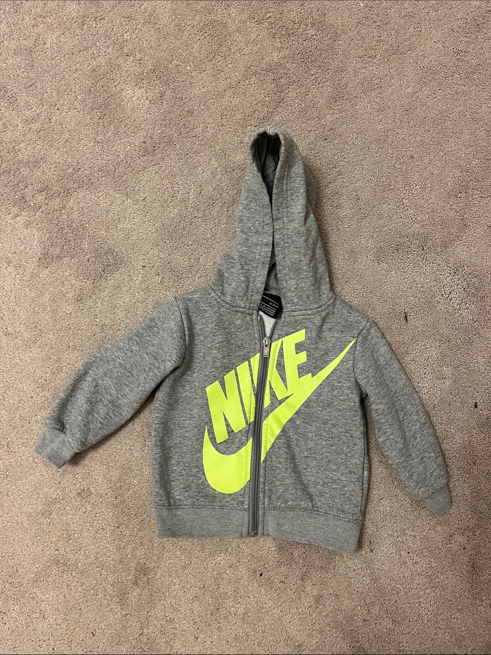 Nike Kids Gray Zip Jacket with Neon Yellow Swoosh